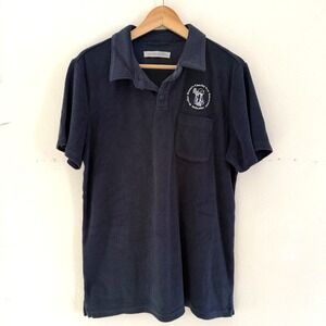 OUTERKNOWN Mens Navy Blue Short‎ Sleeve Terry Polo Shirt Size Medium